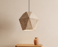 Modern chandelier with a geometric structure made of jute threads
