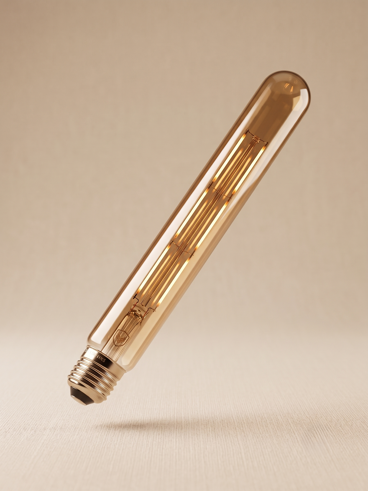 A long LED filament lamp with a tube shape and gold-colored glass.