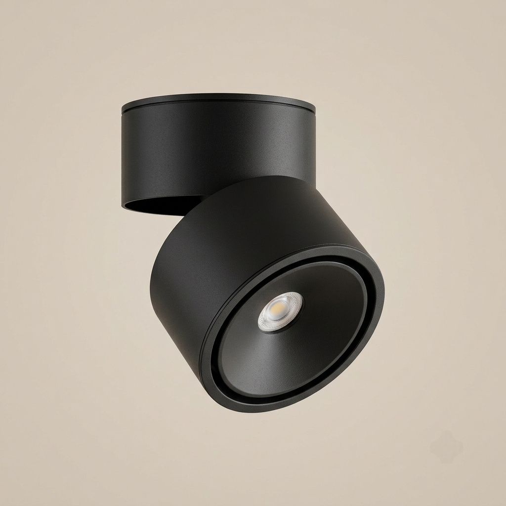 Black articulating swivel surface-mounted spotlight