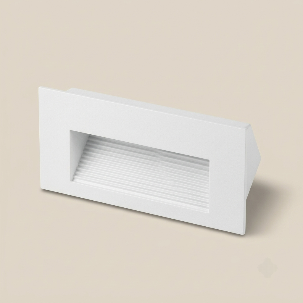 Recessed rectangular LED stair step light, white