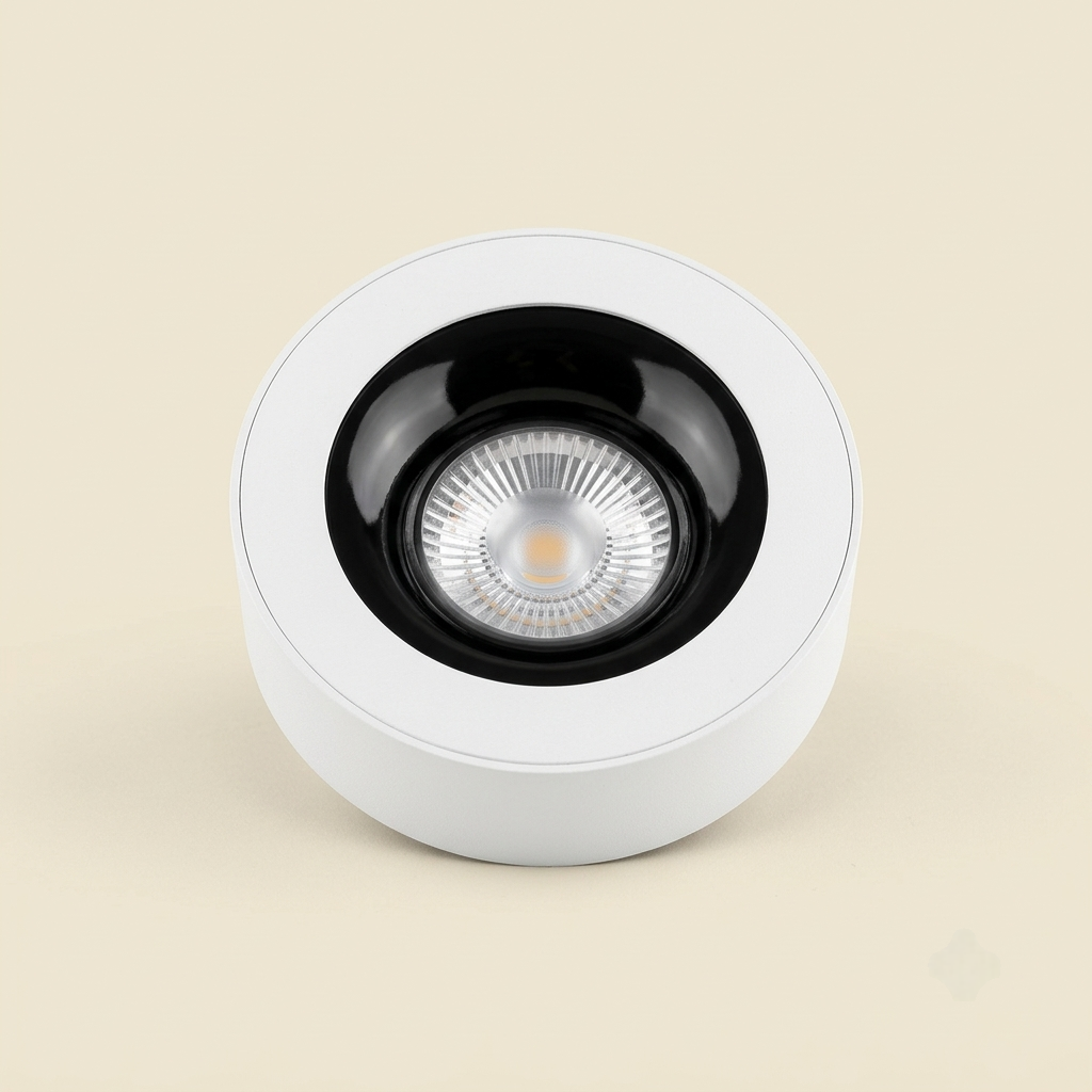 White surface-mounted spotlight with black interior bezel