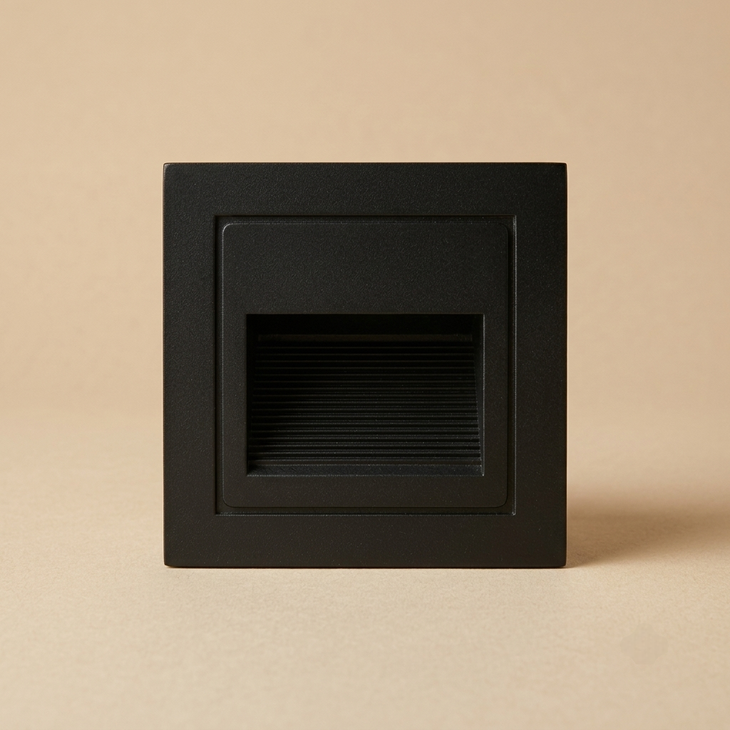 Square recessed LED step light, matte black